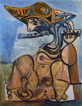 The Flutist Man seated playing the flute 1971 Pablo Picasso Oil Paintings